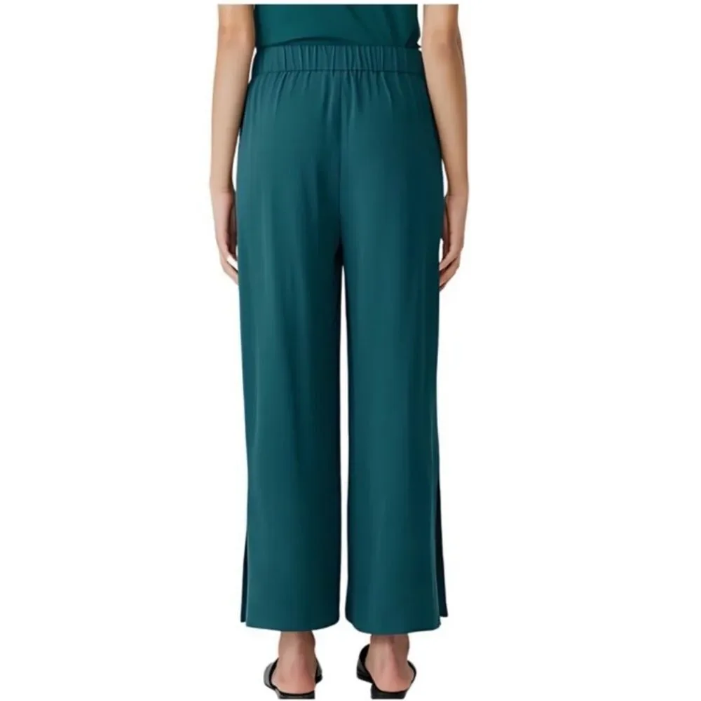 Eileen Fisher 100% Silk Cropped Pull On Pants Teal Green XL NWT
